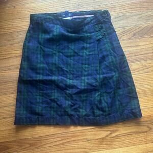 Lands’ End Plaid School Skirt 16 Navy Green Pleated Preppy Classic